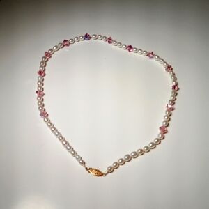 Elegant Pearl and Pink Crystal Necklace